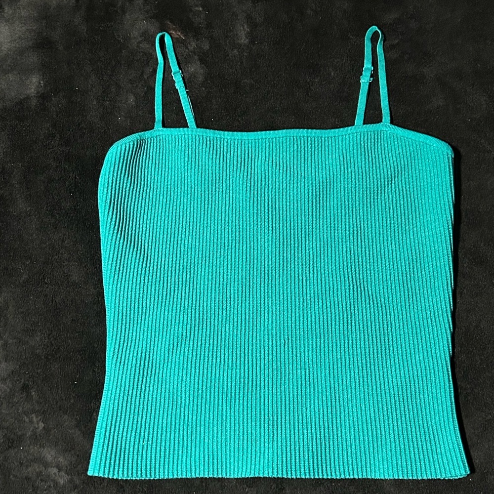 Teal Babaton Ribbed Spaghetti Strap Top: size medium - Picture 1 of 5